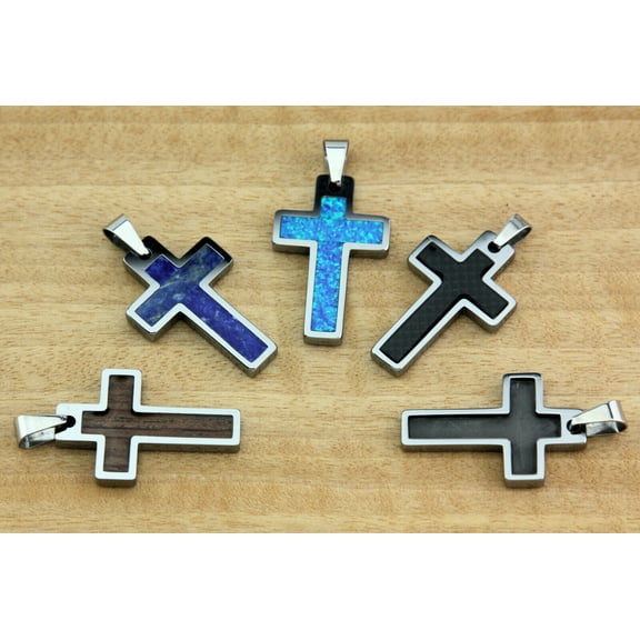 Tungsten Carbide Cross Multiple Inlay Styles and Chain Lengths For Adults and Teens