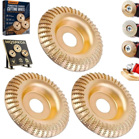Tungsten Carbide Cutting Wheel, Angle Grinder Polishing Pad, 3PCS Heavy-Duty Wood Carving Disc Set for 4" & 4-1/2" Grinders, Woodworking Attachment for Cutting, Shaping, Sanding(3*Circular Arc)