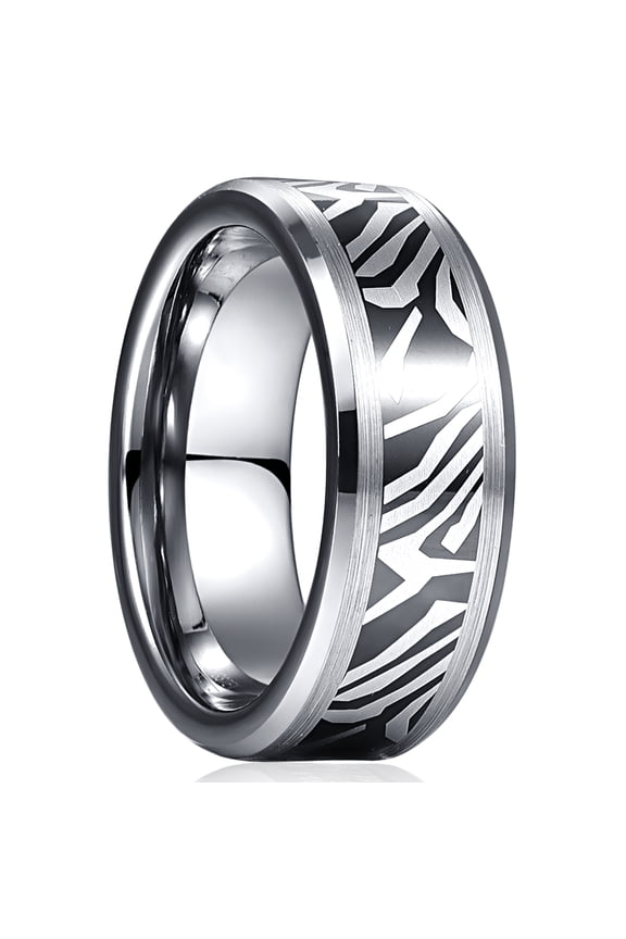 Tungsten Carbide Damascus Wedding Ring for Men 8mm Scratch Resistant Brushed Finish
