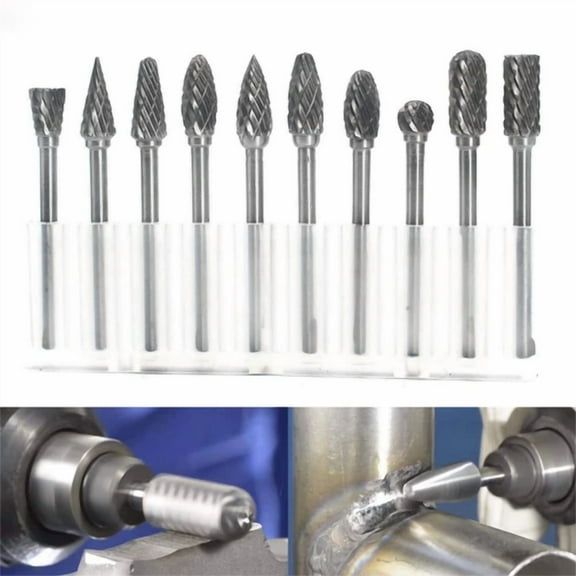 Tungsten Carbide Double Cut Rotary Burr Set W/ 1/8 Inch Shank 1/4 Head Bit Tool