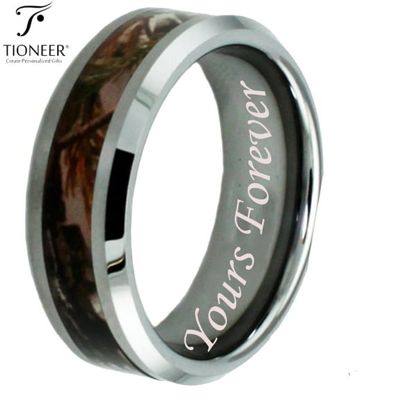 Tungsten Carbide Forest Hunting Camouflage Inlay Ring Yours Forever Engraved