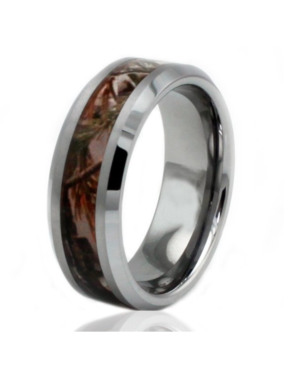 Tungsten Carbide Forest Hunting Camouflage Inlay Ring