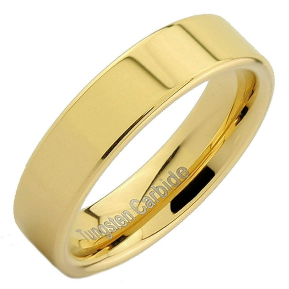 Tungsten Carbide Gold Plated Flat Pipe Ring 5mm Comfort Fit Wedding Band Mirror Polished Size 9.5