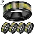 thumbnail image 1 of Tungsten Carbide Green Cured Wood Design Black Wedding Band Ring Mens Womens 8MM w/ FREE Engraving, 1 of 7