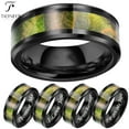 thumbnail image 1 of Tungsten Carbide Green Cured Wood Design Black Wedding Band Ring Mens Womens 8MM w/ FREE Engraving, 1 of 7