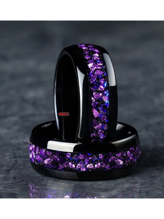 Tungsten Carbide Men Women Amethyst Ring jewelry findings - Wedding Anniversary Engagement Band - Minimalist Promise Ring - Everyday Jewelry