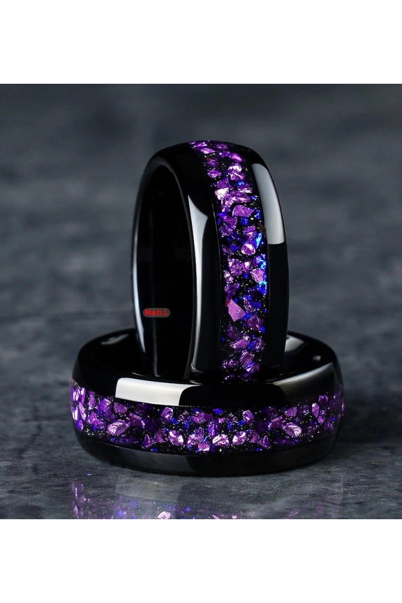 Tungsten Carbide Men Women Amethyst Ring jewelry findings - Wedding Anniversary Engagement Band - Minimalist Promise Ring - Everyday Jewelry