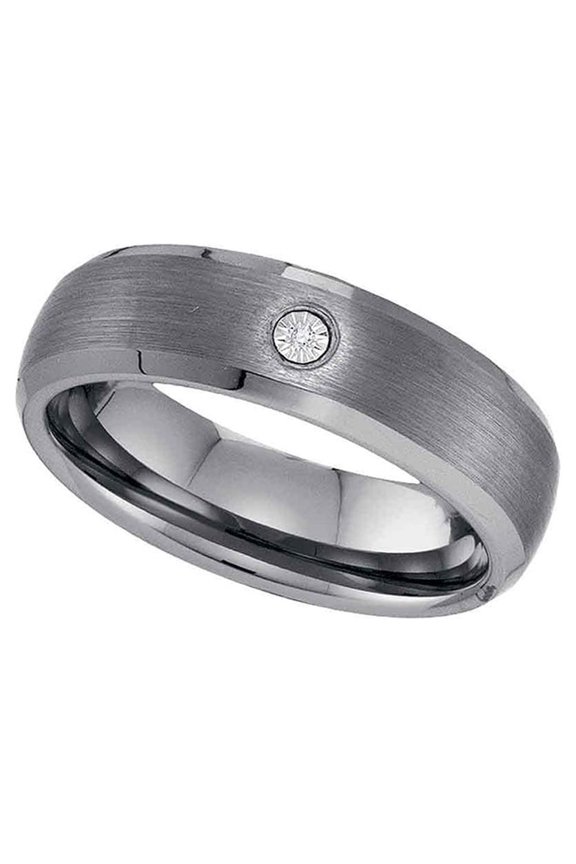 Tungsten Carbide Mens Round Diamond Solitaire Band Ring .01 Cttw Size 12