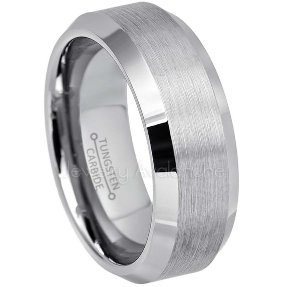 Jewelry Avalanche Tungsten Carbide Mens Wedding Band, Comfort Fit Beveled Edge Brushed Anniversary Ring