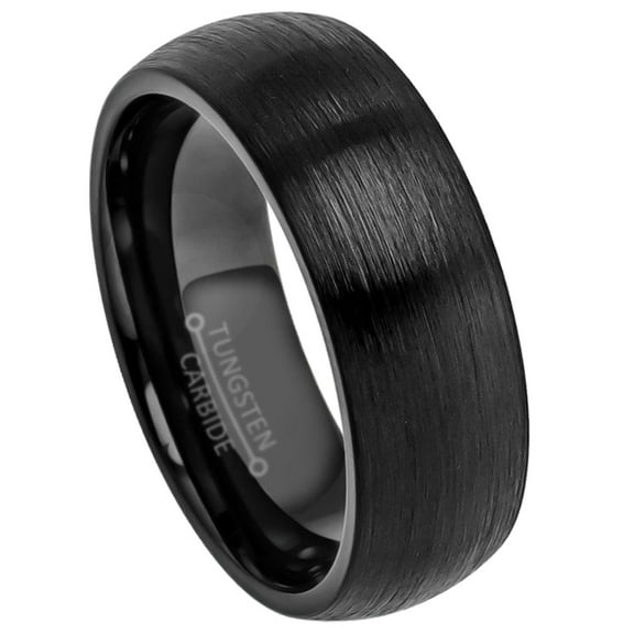 Jewelry Avalanche Mens Black Dome Tungsten Wedding Ring, Comfort Fit, Anniversary Ring for Him 8mm