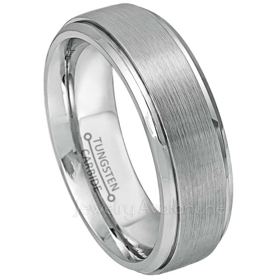 Jewelry Avalanche Tungsten Carbide Mens Wedding Band, Comfort Fit Brushed Stepped Edge Anniversary Ring 7mm