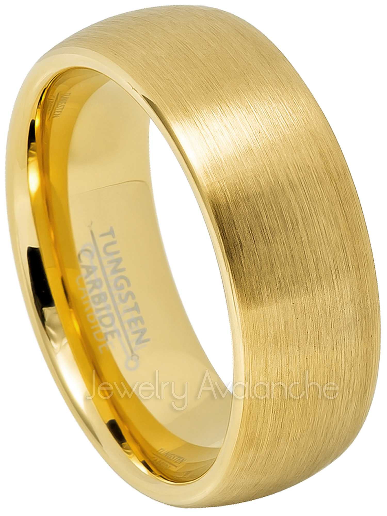 Tungsten Carbide Mens Wedding Band - Comfort Fit Brushed Yellow Gold IP ...