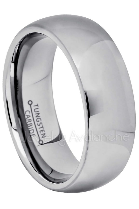 Tungsten Carbide Mens Wedding Band, Comfort Fit Polished Classic Dome Anniversary Ring 8mm