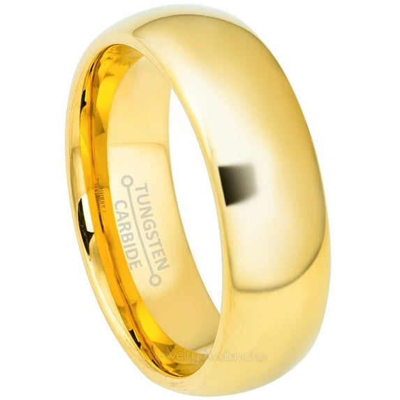 Jewelry Avalanche Tungsten Carbide Mens Wedding Band Yellow Gold IP Classic Dome Tungsten Anniversary Ring