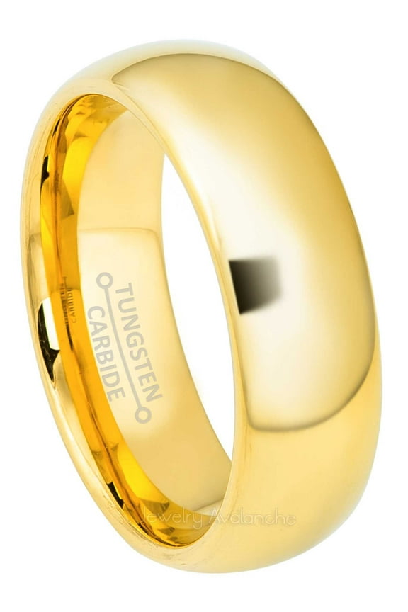 Tungsten Carbide Mens Wedding Band Yellow Gold IP Classic Dome Tungsten Anniversary Ring