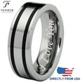 thumbnail image 1 of Tioneer Tungsten Carbide Polished Dual Tioneer Black Resin Strip Inlay Wedding Ring Band I Love You Engraved 8MM, 1 of 4