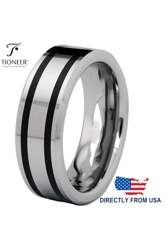 Tungsten Carbide Polished Dual Black Resin Strip Inlay Wedding Ring Band Men Women 8MM