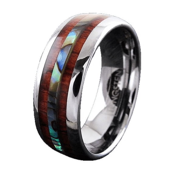 Tungsten Carbide Rings for Men Wedding Bands for Him 6mm Hawaiian Koa Wood and Abalone