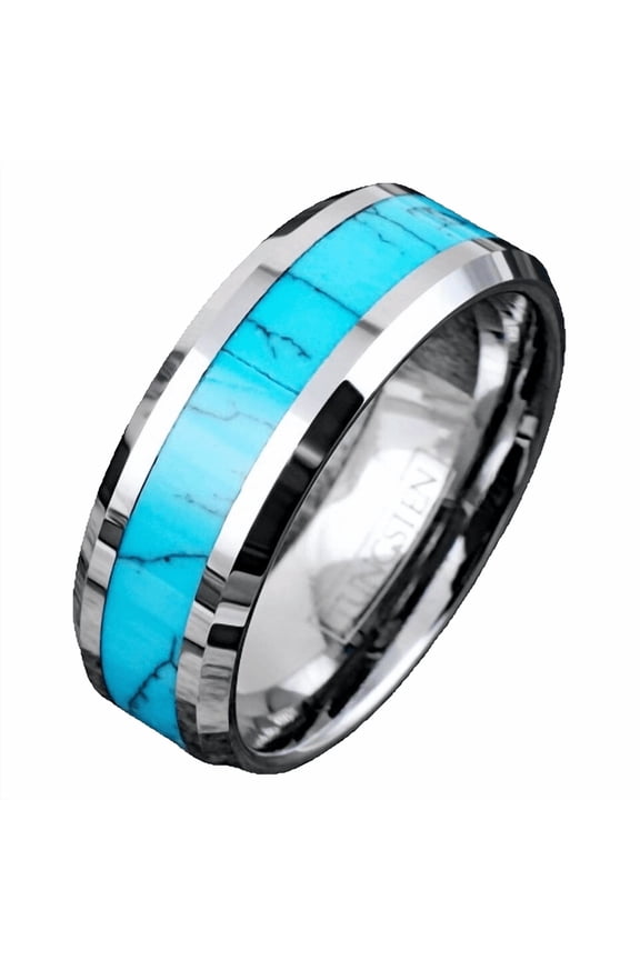 Tungsten Carbide Rings for Men Wedding Bands for Him 6mm Turquoise Center