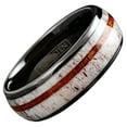 thumbnail image 1 of Tungsten Carbide Rings for Men Wedding Bands for Him 8mm Black Deer Antler & Sandalwood Stripe, 1 of 5