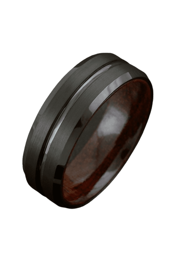 Tungsten Carbide Rings for Men Wedding Bands for Him 8mm Black Grooved Line Koa Wood