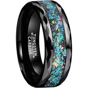 ERIKRAYO.COM Tungsten Carbide Rings for Men Wedding Bands for Him 8mm Black Opal Stripe Celestial Galaxy Multi-Faceted Edge