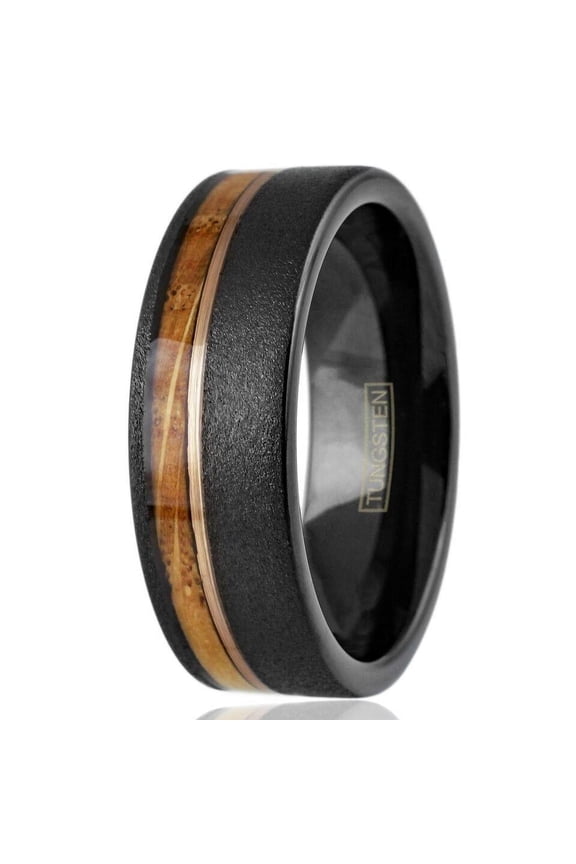 Tungsten Carbide Rings for Men Wedding Bands for Him 8mm Black Whiskey Barrel
