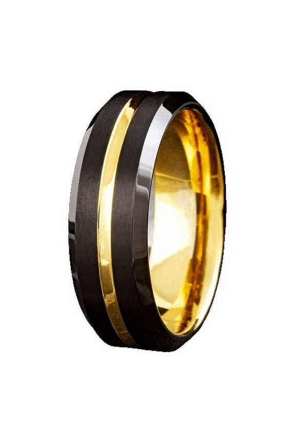 Tungsten Carbide Rings for Men Wedding Bands for Him 8mm Black Yellow Gold