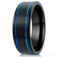 thumbnail image 1 of Tungsten Carbide Rings for Men Wedding Bands for Him 8mm Brushed Black-Dual Thin Blue Line Stripes, 1 of 6
