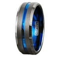 thumbnail image 1 of Tungsten Carbide Rings for Men Wedding Bands for Him 8mm Gunmetal Deep Grey Blue Line, 1 of 7