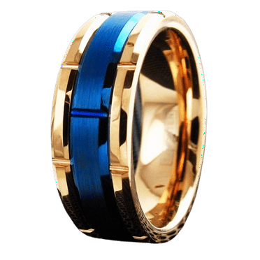 Tungsten Carbide Rings for Men Wedding Bands for Him 8mm Rose Gold Plated Brushed Blue