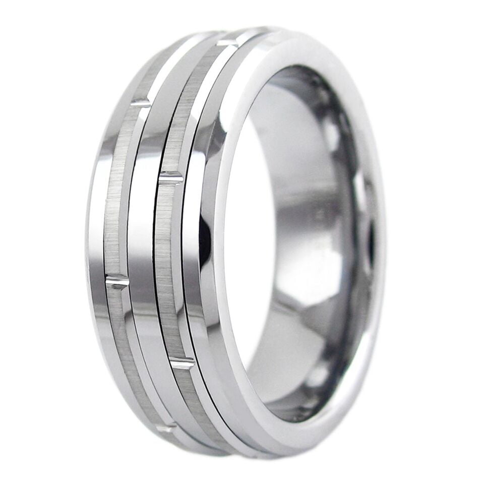 Tungsten Carbide Rings for Men Wedding Bands for Him 8mm Silver Grooved ...