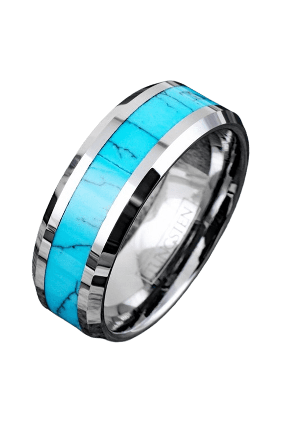Tungsten Carbide Rings for Men Wedding Bands for Him 8mm Turquoise Center