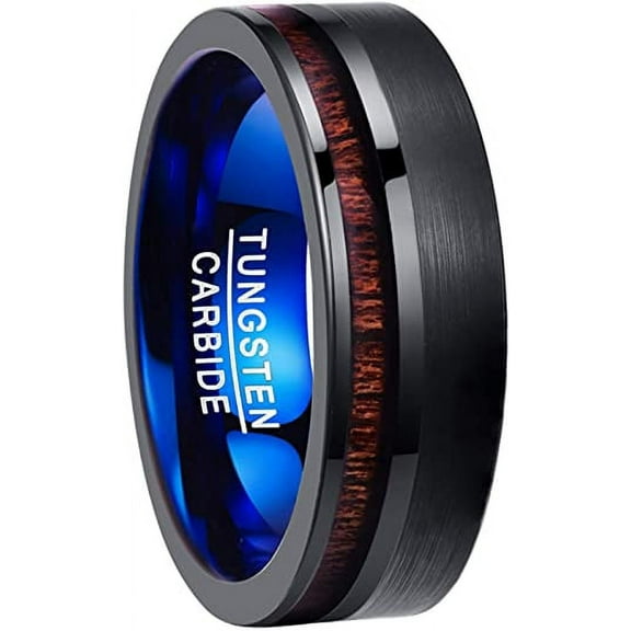 Tungsten Carbide Rings for Men Women 8mm Wedding Engagement Promise Band Rings with Koa Wood Inlay Comfort Fit Size 7-12