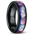 thumbnail image 1 of Tungsten Carbide Rings with Light Purple Abalone Shell Inlay 8mm Mens Black Wedding Ring Band Engagement Ring with Blue Guitar String Dome Style, 1 of 4