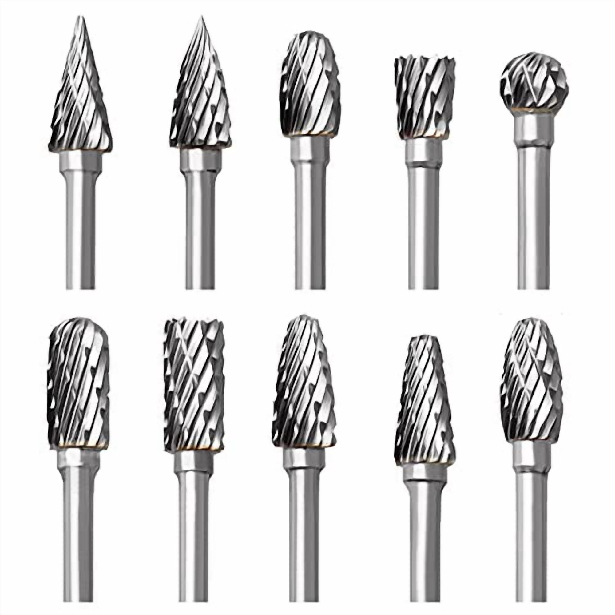 Tungsten Carbide Rotary Burr Set for Dremel,10PCS Carbide Double Cut Carving Burr Bits with 1/8 Shank Rotary Tool Accessories for Woodworking,Engraving,Drilling,Steel Metal Working
