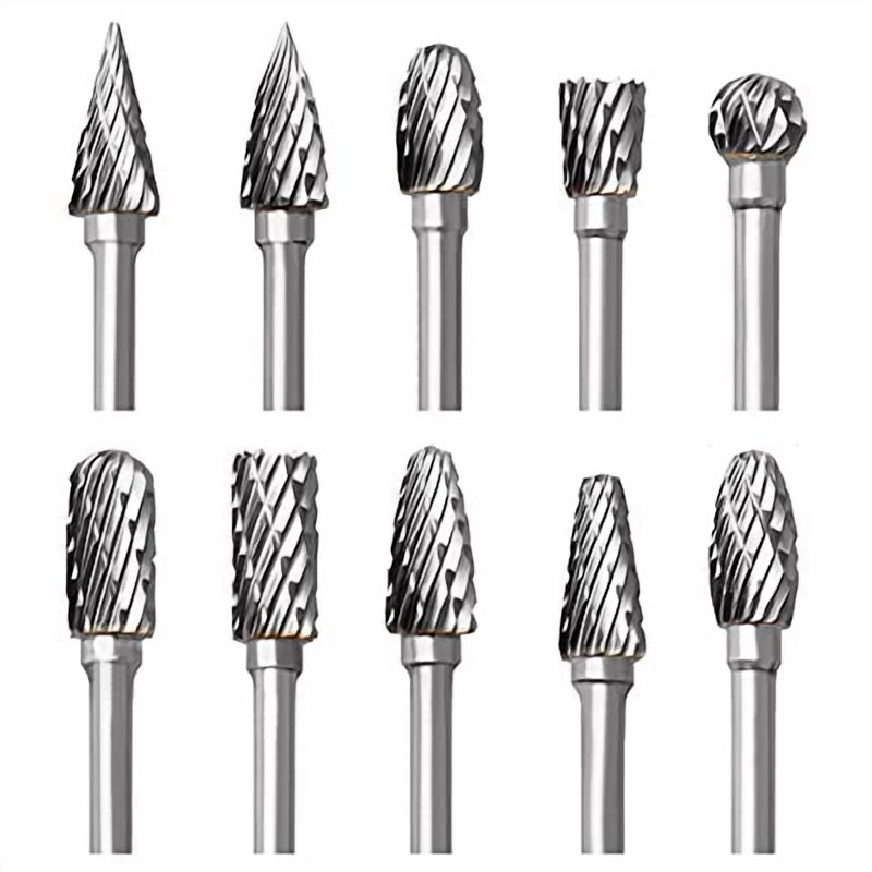 Tungsten Carbide Rotary Burr Set for Dremel,10PCS Carbide Double Cut Carving Burr Bits with 1/8 Shank Rotary Tool Accessories for Woodworking,Engraving,Drilling,Steel Metal Working