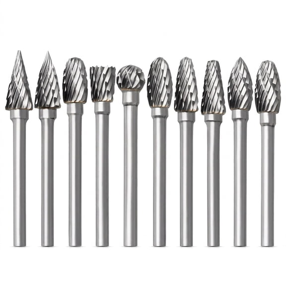 Tungsten Carbide Rotary Burr Set for Dremel, 10PCS Carbide Double Cut Carving Burr Bits with 1/8 Shank Rotary Tool Accessories for Woodworking, Engraving, Drilling, Steel Metal Working