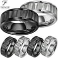 thumbnail image 1 of Tungsten Carbide Silver or Black Faceted Center Design High Polish Wedding Band Ring Mens Womens 8MM w/ FREE Engraving, 1 of 7