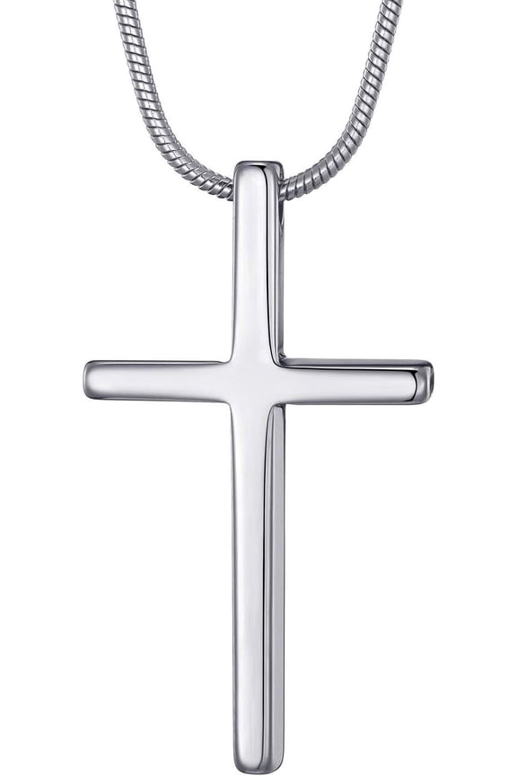 Tungsten Carbide Simple Cross Necklace for Men Women, Unisex Pendant with Stainless Steel Snake Chain