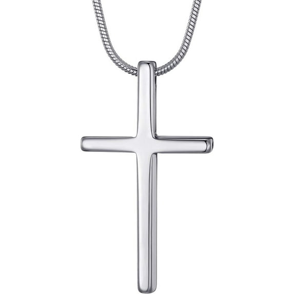 Tungsten Carbide Simple Cross Necklace for Men Women, Unisex Pendant with Stainless Steel Snake Chain