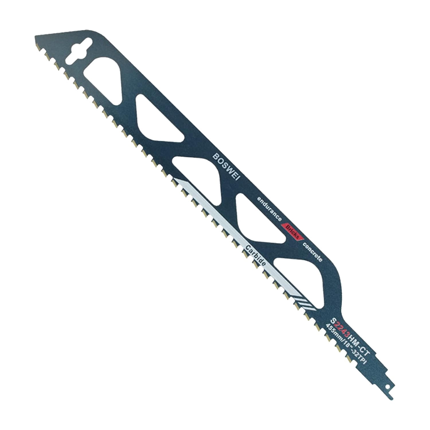 Tungsten Carbide Steel Reciprocating Saw Blade for Metal, Wood, Stone, Reciprocating Saw Accessories for Aerated Concrete, Brick, Concrete, Cement Board, Length (455mm (S2243HM))