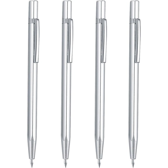 Tungsten Carbide Tip Scriber, Engraving & Marking Pen for Metal Sheet, Ceramics, Glass, Tile & Welding, Scribe Tool with Clip for Machinists & Etching(RL Silver 4 PCS)