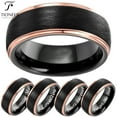 thumbnail image 1 of Tungsten Carbide Two-Tone Black Weaved Thread Scratched w/ Rose Gold Trims Wedding Band Ring Mens Womens 8MM w/ FREE Engraving, 1 of 7