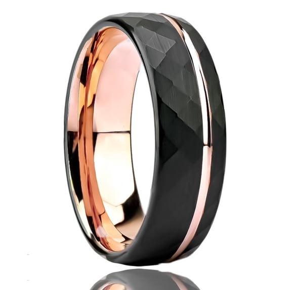 Tungsten Carbide Two-tone Ring Rose Gold and Black Diamond-cut Sandblasted Finish Unisex Tungsten Steel Couple Rings