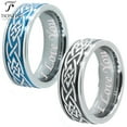 thumbnail image 1 of Tioneer Tungsten Carbide Wedding Band Ring Celtic Design Black / Blue Mens Womens 8MM I Love You Engraved, 1 of 5