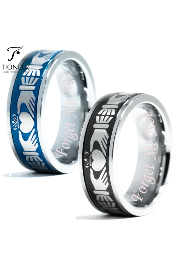 Tungsten Carbide Wedding Band Ring Irish Claddagh Celtic Knot Mens Womens 8MM Forget Me Not Engraved