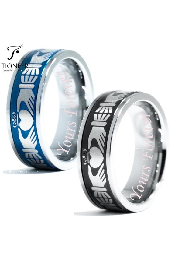 Tungsten Carbide Wedding Band Ring Irish Claddagh Celtic Knot Mens Womens Tioneer 8mm Yours Forever Engraved