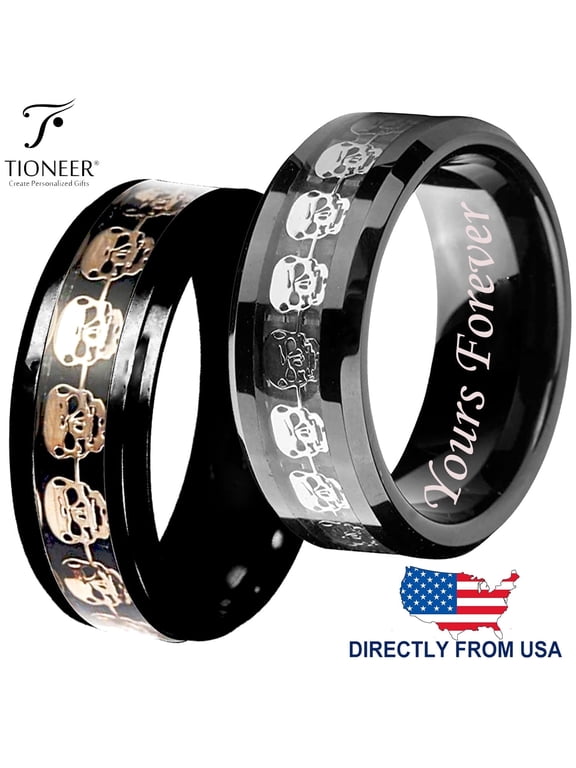Tungsten Carbide Wedding Band Ring Silver / Gold Skull Skeleton Inlay Comfort Fit Yours Forever Engraved 8mm