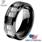 Tioneer Skull Inlay Tungsten Carbide Wedding Ring, 8mm, Comfort Fit